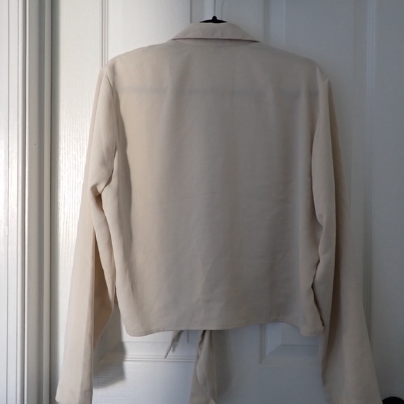 Express Cream Satin Front Tie Portofino Blouse - Picture 5 of 7